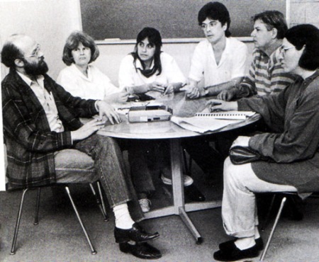 Programa Informática e Educação em 1988. Da esquerda para a direita, Carlos Seabra, Marta Marques Costa, Sonia Zaitune, Fernando Moraes Fonseca Jr., Evanisa Arone e Maria José Ferreira.
